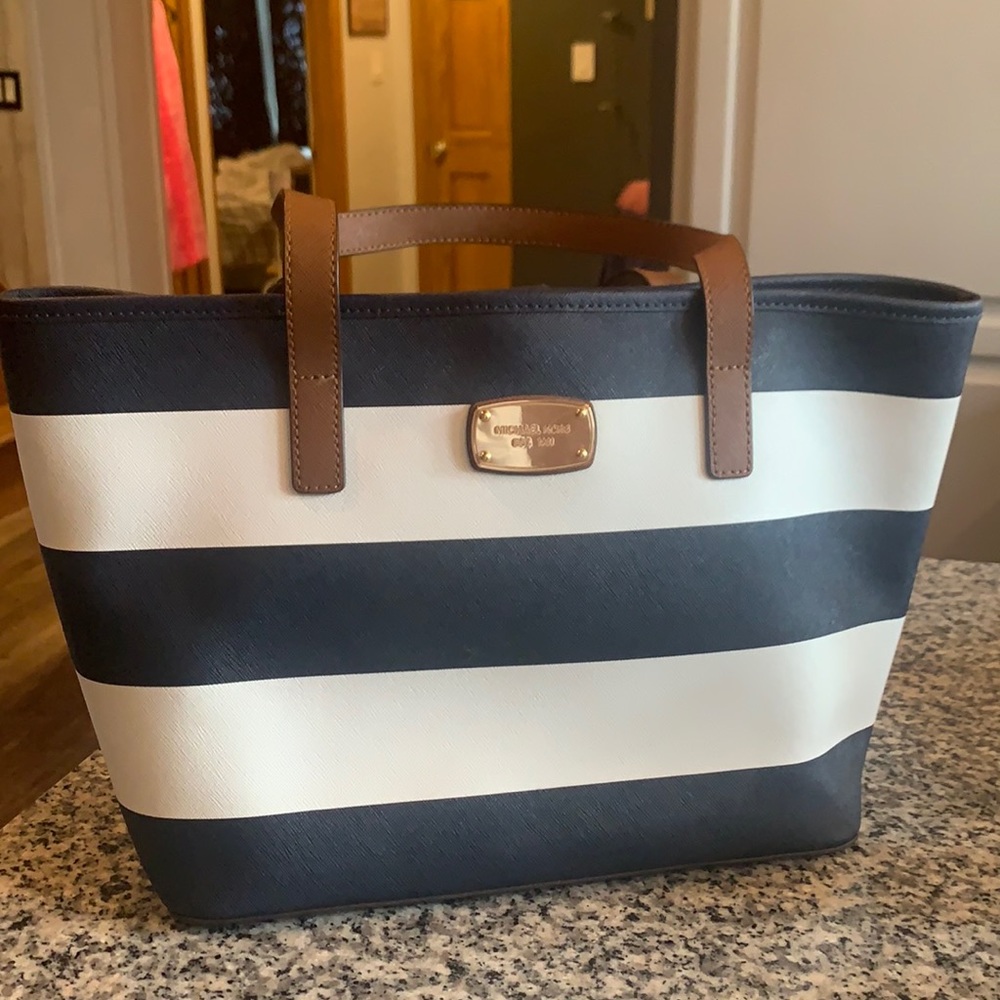 Navy & White striped Michael Kors bag